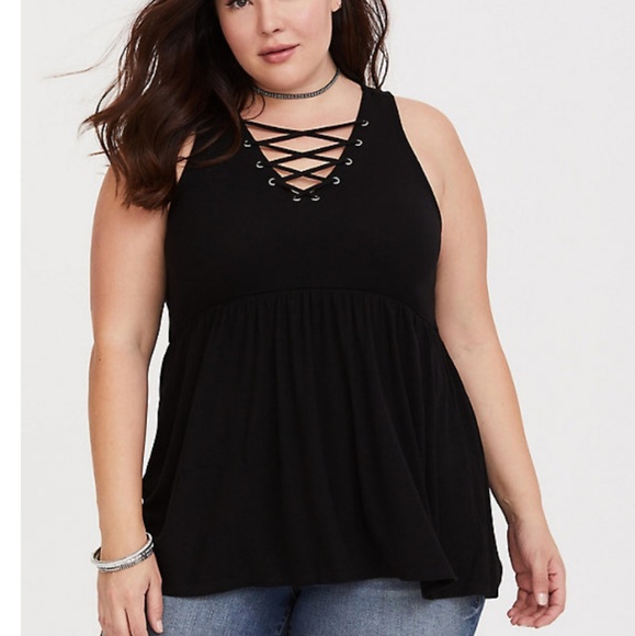 torrid Tops - Torrid Black Lattice Ribbed Peplum Tank Size 3